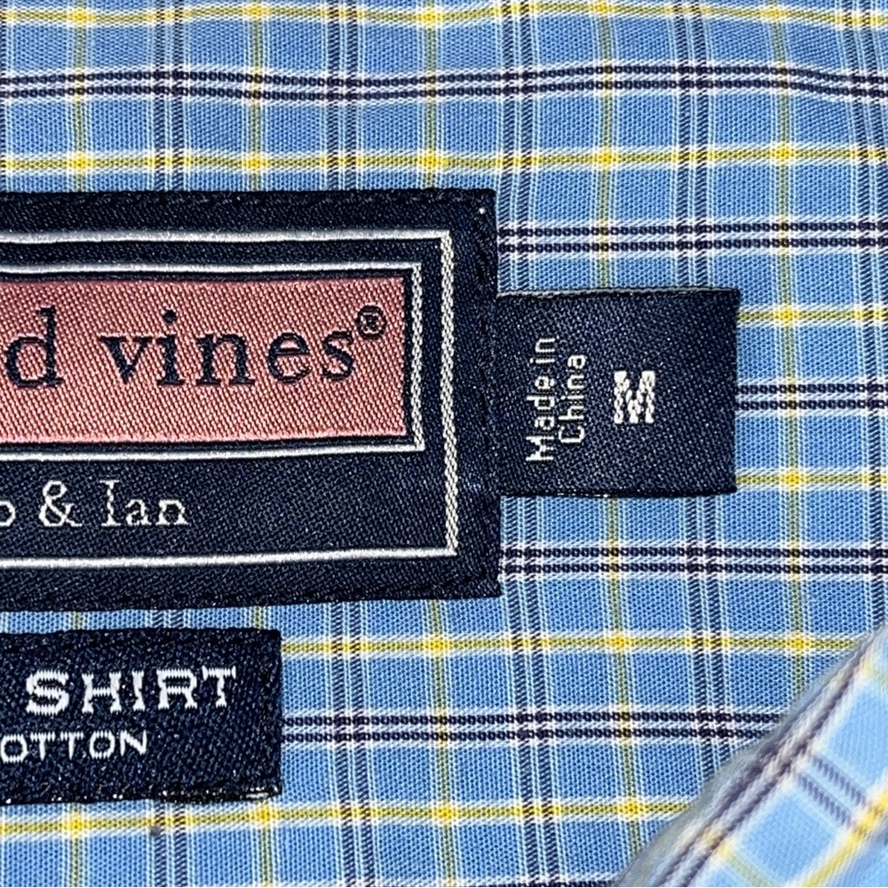 Vineyard Vines Cotton Whale Long Sleeve Button Down Blue Yellow Plaid Shirt Med - Picture 9 of 11